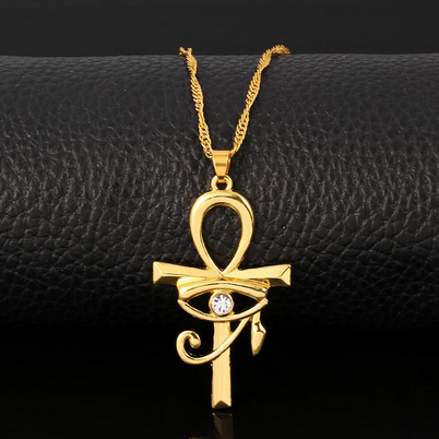 Ancient Egypt Horus Eye Ankh 18K Gold Plated Rhinestone Necklace (3 Colors)