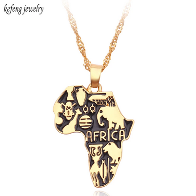 Africa Map Totem Symbols Necklace