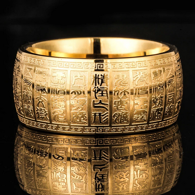 Powerful Carved Ancient Chinese Buddha Taoist Scripture Ring