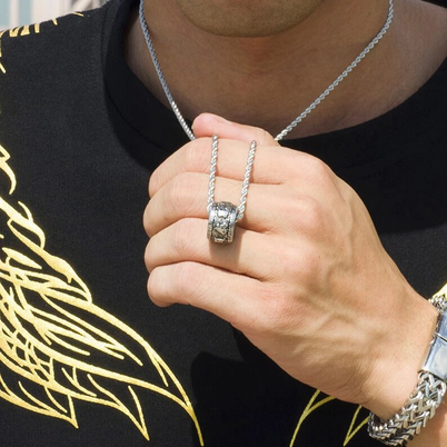 Stainless Steel Tibetan Buddhist Six Words Mantra Spirit Necklace