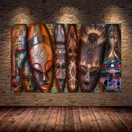 African Kuba Face Masks Canvas Wall Poster - No Frame