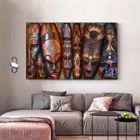 African Kuba Face Masks Canvas Wall Poster - No Frame