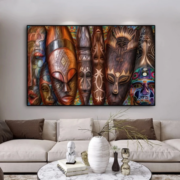 African Kuba Face Masks Canvas Wall Poster - No Frame