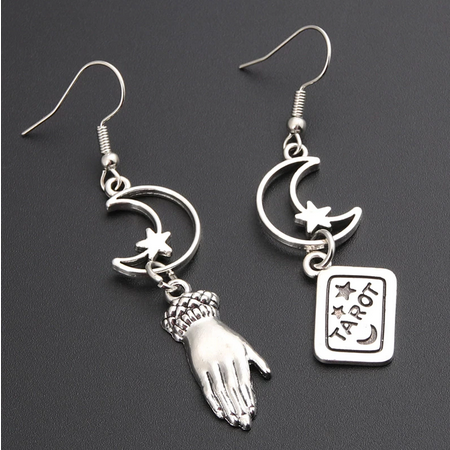 Gothic Moon Star Hand Tarot Earring