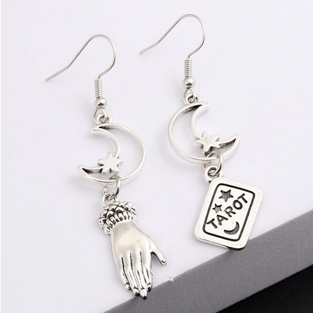 Gothic Moon Star Hand Tarot Earring