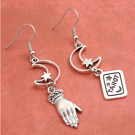 Gothic Moon Star Hand Tarot Earring