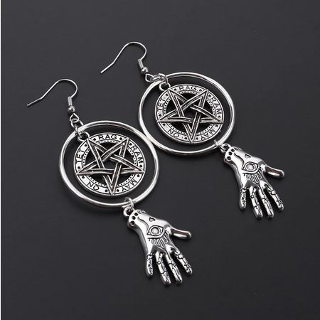 Gothic Punk Wicca Pentagram Seeing Eye Palm Earring