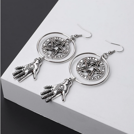 Gothic Punk Wicca Pentagram Seeing Eye Palm Earring