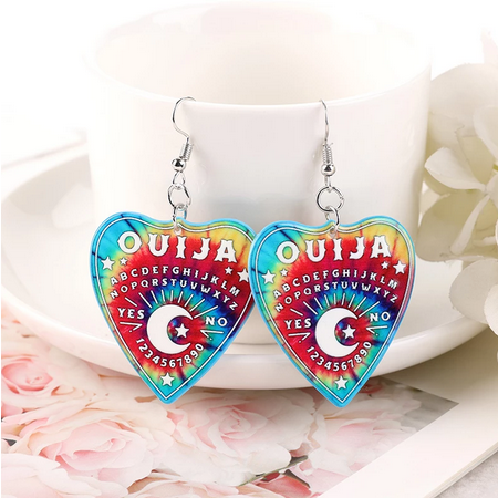 Tie Dye Ouija Planchette Acrylic Dangle Earrings