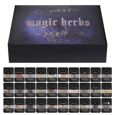Antique 30 Herbs Witchcraft Toolkit Dried Herb Kit with Magic Crystal Spoon