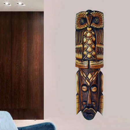 Owl African Kuba Totem Mask - Wood Carved - Hand Carved 20"