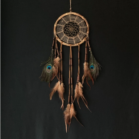 Native American Style Bamboo Dreamcatcher W/ Natural Feathers