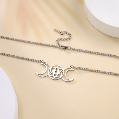 Wiccan Triple Goddess Moon Phase Hexagram Necklace