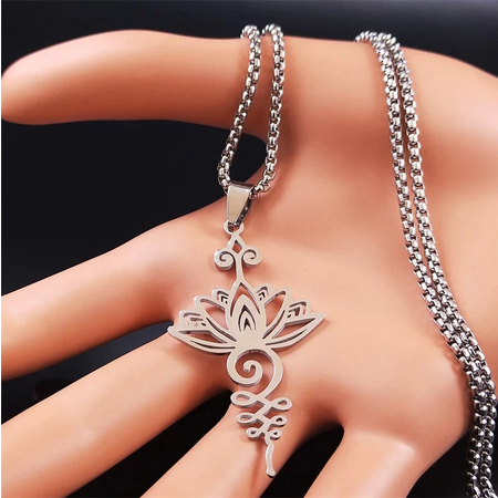 Lotus Flower 19.5" Stainless Steel Necklace