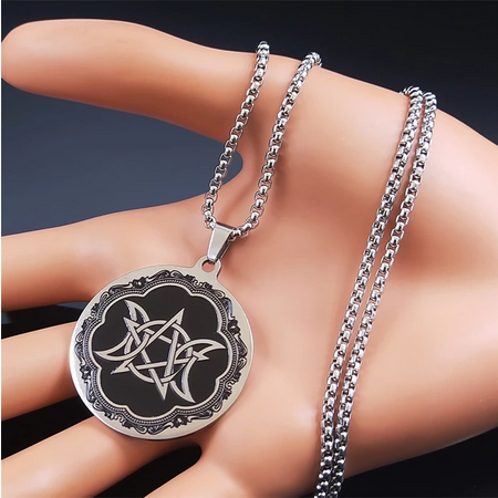 Triple Moon Pentacle19.5" Stainless Steel Necklace