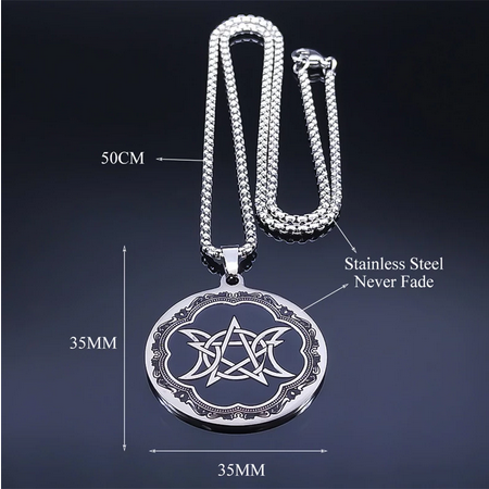 Triple Moon Pentacle19.5" Stainless Steel Necklace