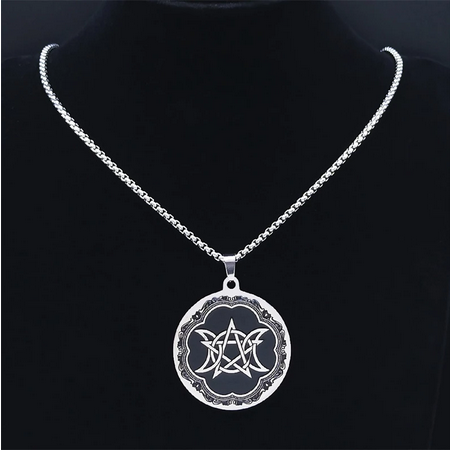 Triple Moon Pentacle19.5" Stainless Steel Necklace