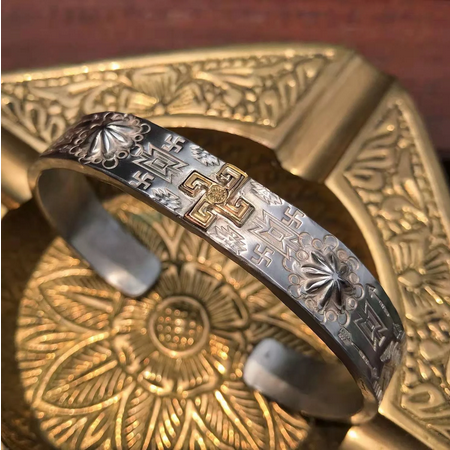 Retro Hindu Tribal Totem Silver Bracelet 925