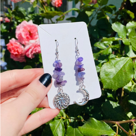 Sun Moon Witchy Amethyst Earrings