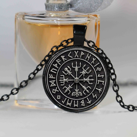 Viking Vegvisir Compass Necklace 20" W/ Rune