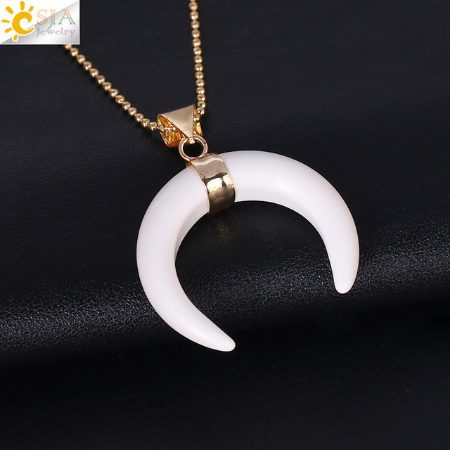 Crescent Moon Stone/Quartz Necklace