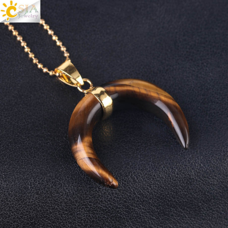 Crescent Moon Stone/Quartz Necklace