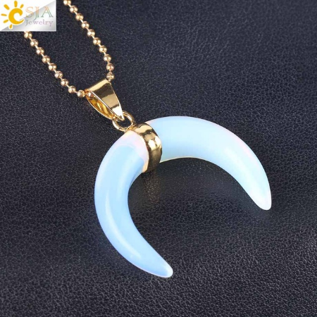 Crescent Moon Stone/Quartz Necklace