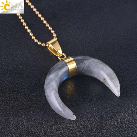 Crescent Moon Stone/Quartz Necklace