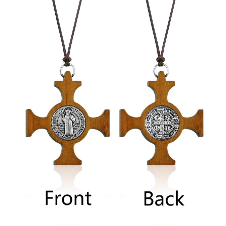 St. Benedict Exorcism Wood Medallion on Rope