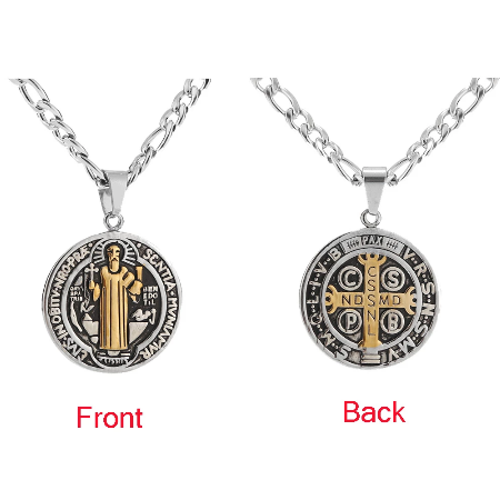 23.5" St. Benedict Silver/Gold Exorcism Medallion Necklace
