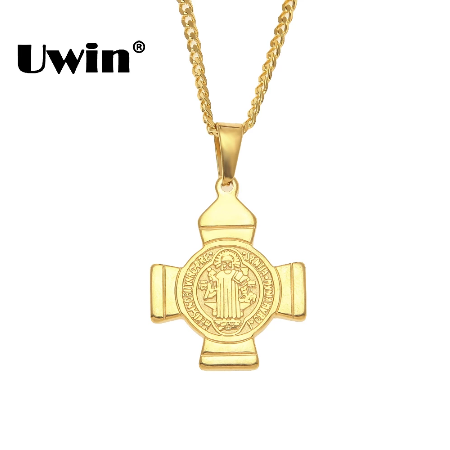 St. Benedict Gold Exorcism Pendant Necklace 23.5"