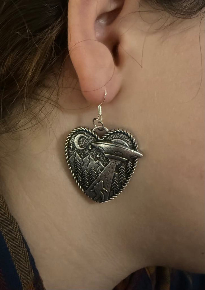 Heart UFO Bigfoot Earrings