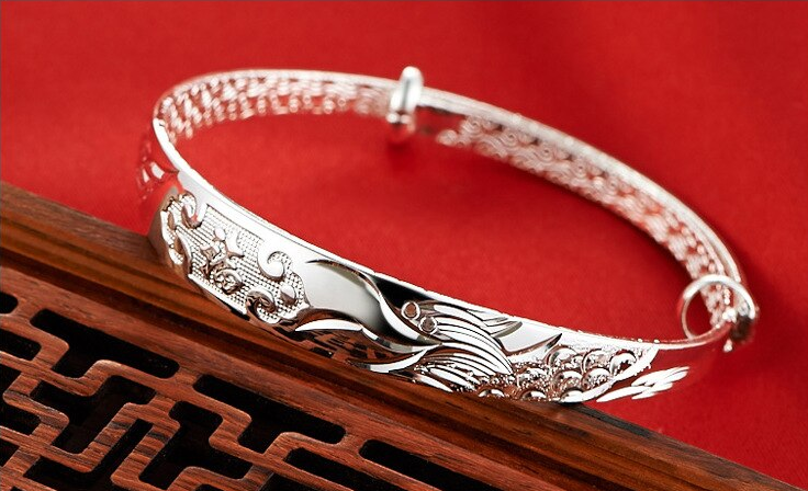 999 Fine Silver Lucky Dragon Bangle Bracelet #2