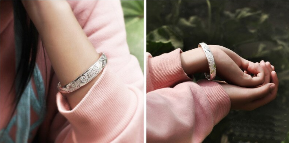 999 Fine Silver Lucky Dragon Bangle Bracelet #2