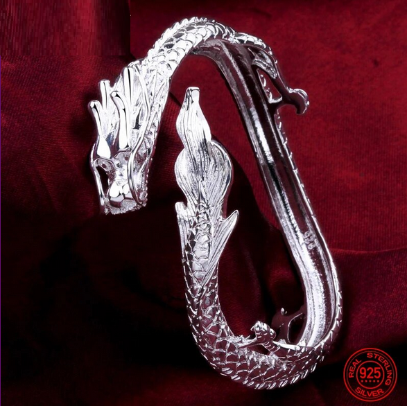 Chinese Dragon Bangle 999 Fine Silver