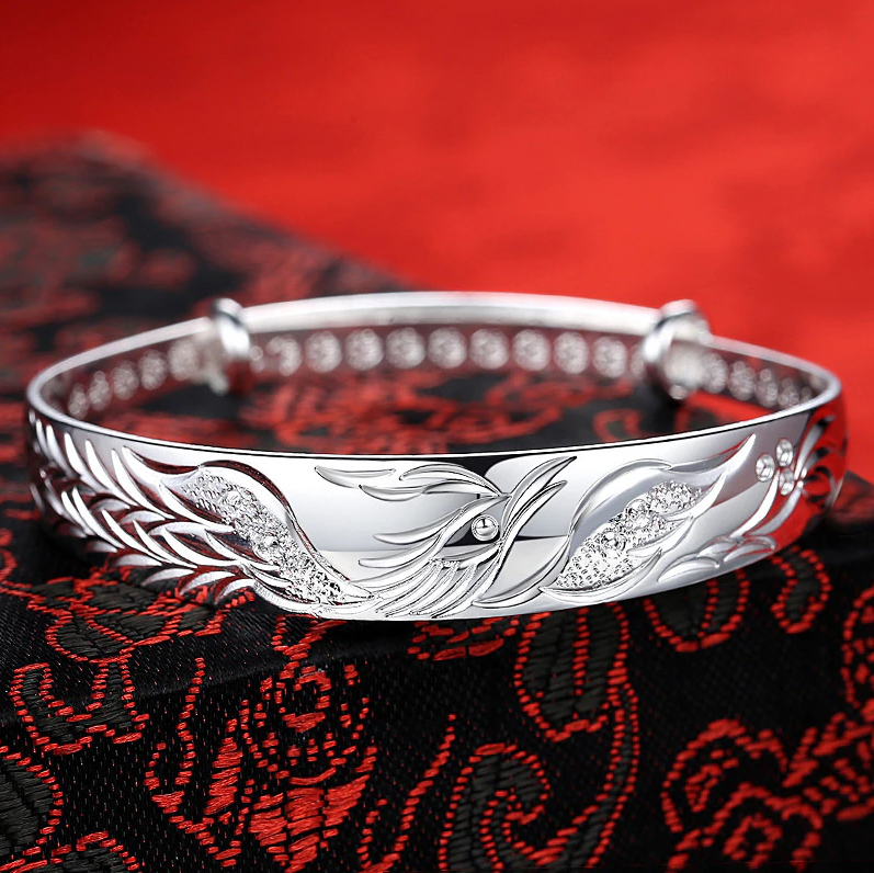 999 Fine Silver Lucky Dragon Bangle Bracelet