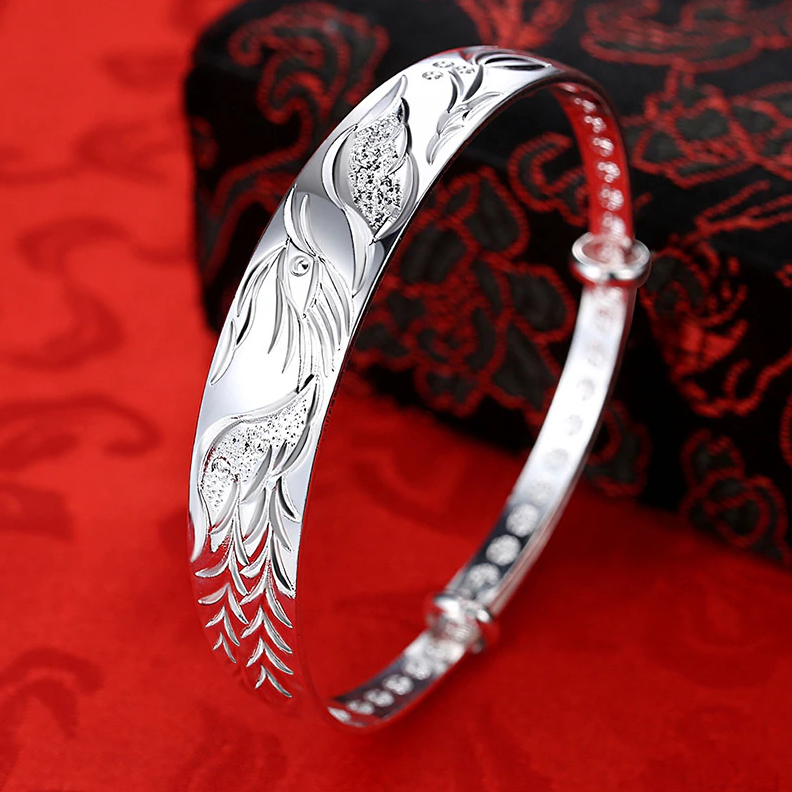 999 Fine Silver Lucky Dragon Bangle Bracelet