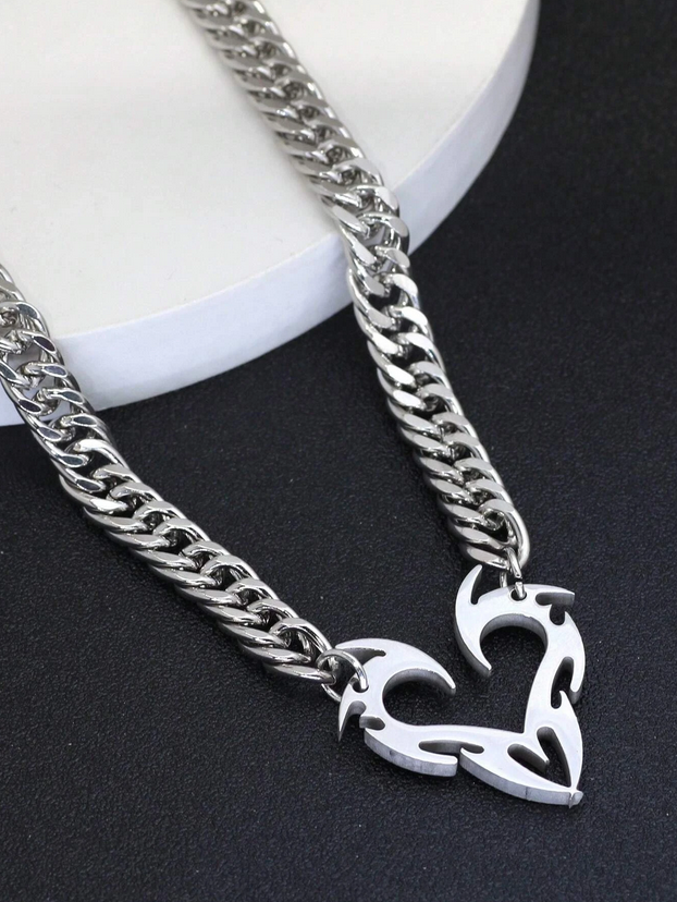 Heart Flame Cuban Chain Necklace