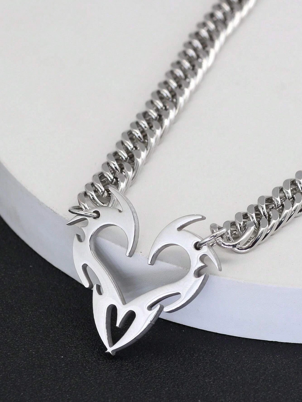 Heart Flame Cuban Chain Necklace