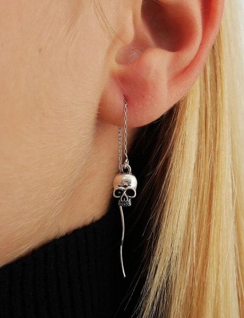 Skull Pass Through Threader Earrings
