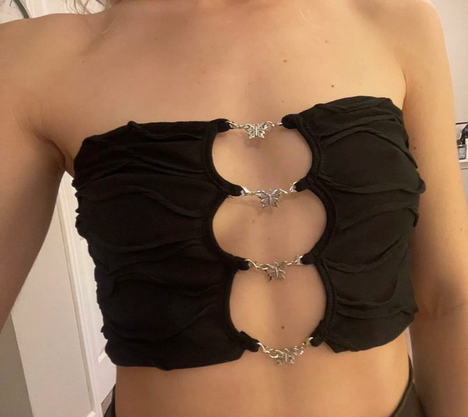 Textured Cut Out Butterfly Hem Tube Top
