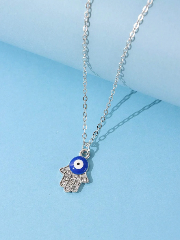 Turkish Evil Eye & Hamsa Hand Pendant Necklace (Small Version)