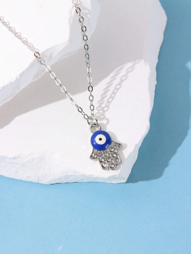 Turkish Evil Eye & Hamsa Hand Pendant Necklace (Small Version)