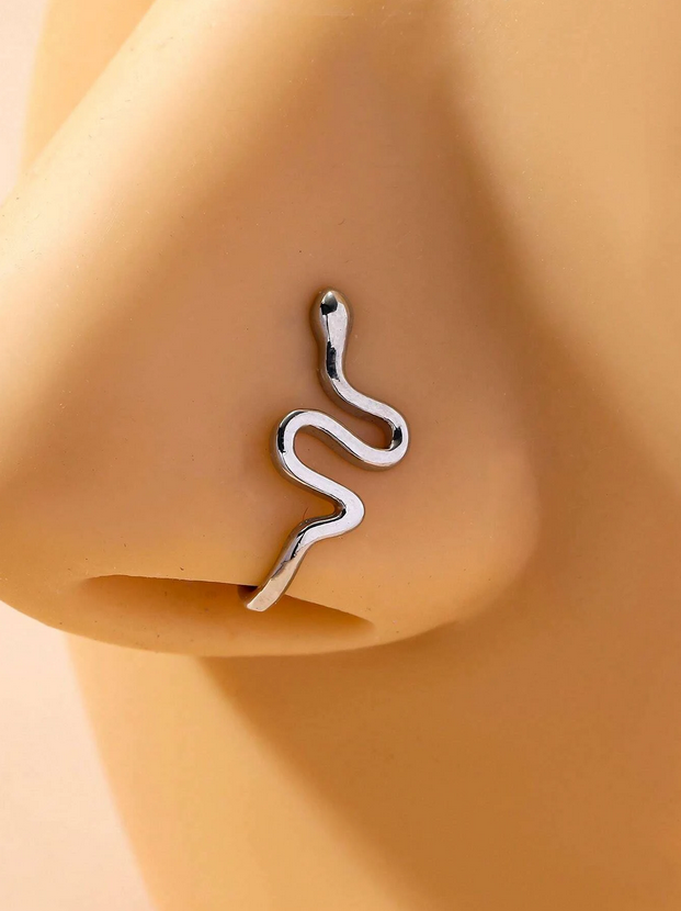 Clip-On Silver Serpent Nose Ring