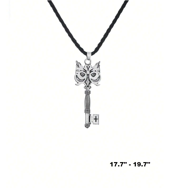 Wiccan Owl Skeleton Key Rope Necklace