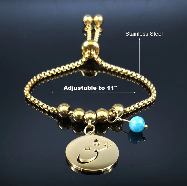 Om Sacred Symbol Natural Stone Stainless Steel Bracelet