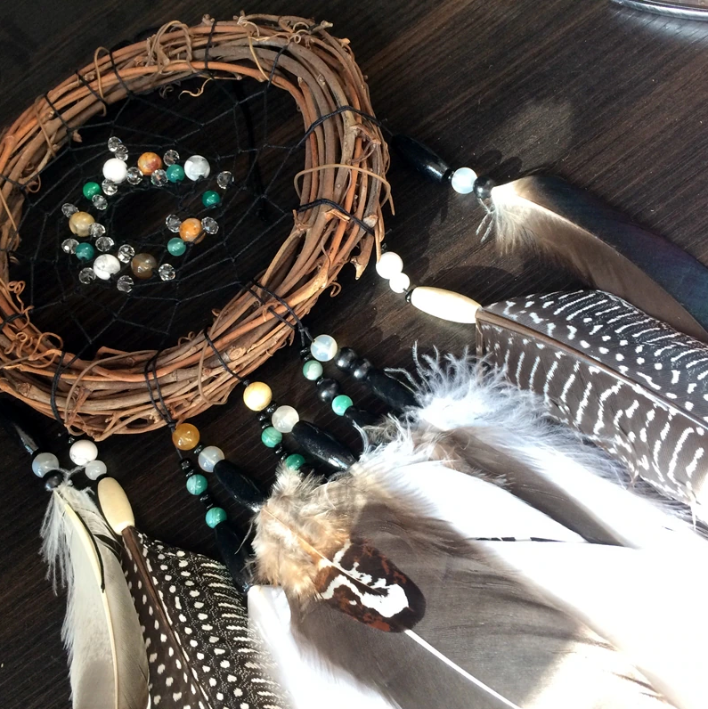 Norse Style Dreamcatcher With Natural Feathers