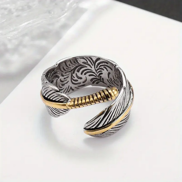 Adjustable Brass Feather Ring
