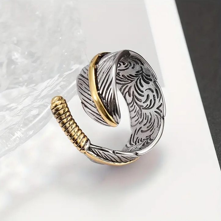 Adjustable Brass Feather Ring