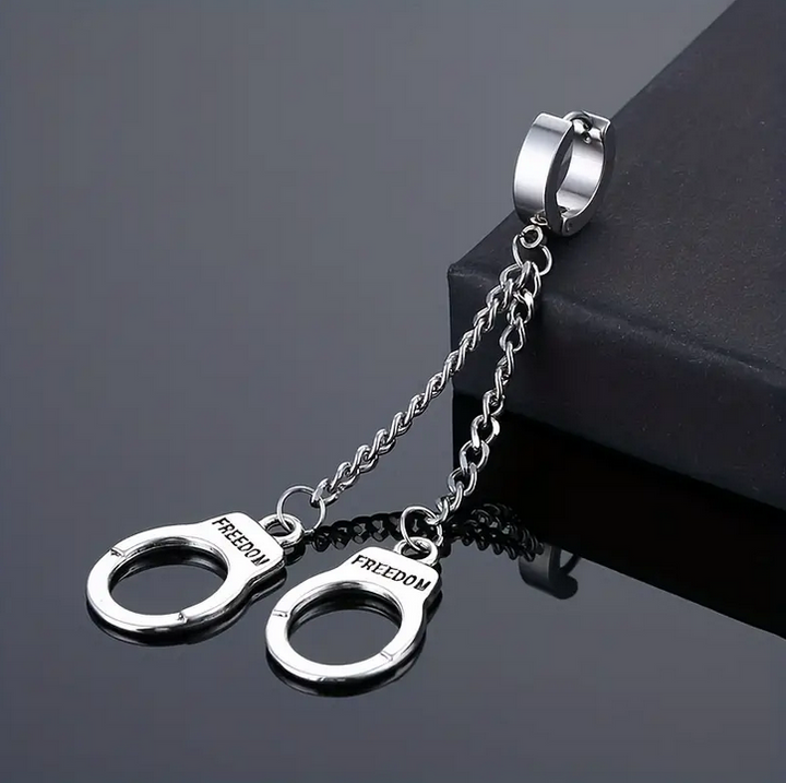 Punk Stainless Steel Long Chain Handcuffs Earring